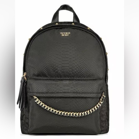 Victoria's Secret Handbags - Victoria's Secret fashion show Black Textured Backpack with Gold Chain